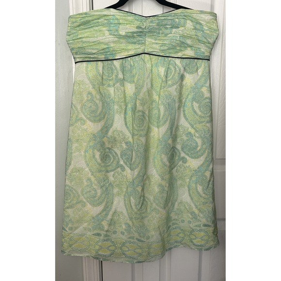 Sail to Sable STS Strapless Empire Silk Dress Green White Paisley Flowy Prom - Picture 2 of 14